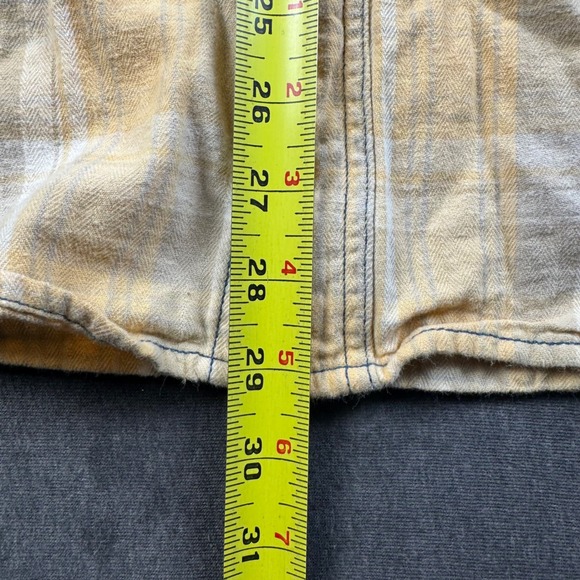 Bleached Flannel Shirt L G Blue Brown Tan Plaid Long Sleeve Button Up Top - Picture 5 of 8